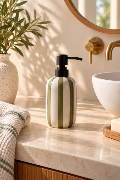 welcomein Striped Pump Liquid Soap Dispenser – Modern Decorative Bathroom and...