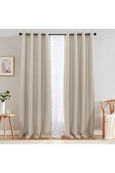 Generic Linen Curtains Grommet Window Drapes 132x244CM Beige 2 Panels