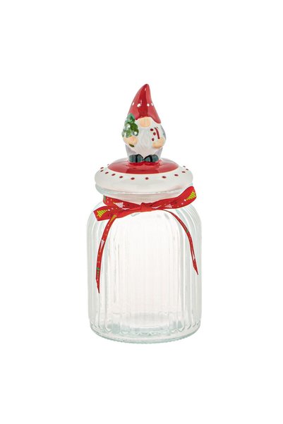 OEM Recipient din Sticla cu Capac Ceramic Gnome de Craciun pentru Biscuiti Ø1...