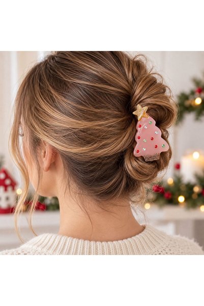 OEM Clama de Par de Craciun Roz cu Brad si Glitter 8cm