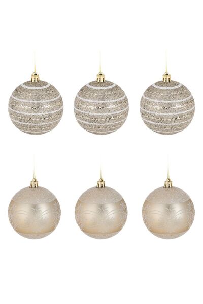 OEM Set Globuri de Craciun Bej cu Glitter Ø8cm - 6buc