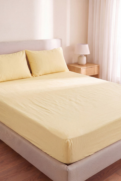CARYUM Double Cotton Elastic Sheet Set |   With 2 Pillowcases |   Non-Slip Corner Elastic, Soft Textured