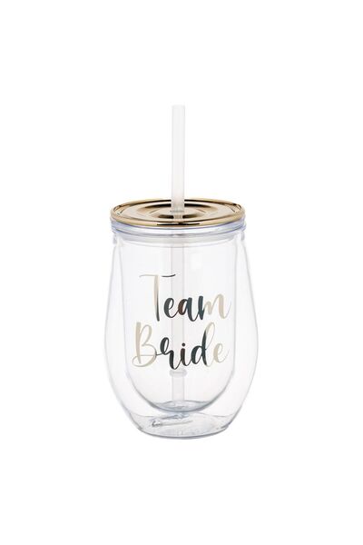 OEM Pahar din Plastic Transparent cu Pereti Dubli & Pai Folie Aurie "Team Bri...