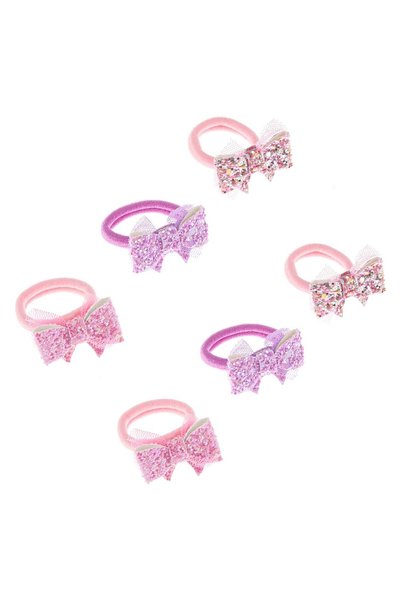 OEM Elastice Par Frotte Roz Mov Inimi Fundite Glitter pentru Copii 3.5cm - 6buc