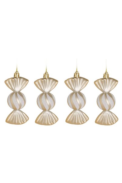 OEM Set of Christmas Ornaments Beige Candy with Iridescent Glitter 12cm - 4pcs