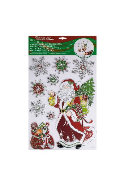 OEM Autocolante Decorative de Craciun Fulgi Mos Craciun Sac Verde Rosu 28x41cm