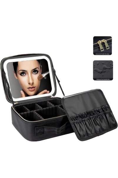 onecircle makeup bag with LED mirror,Adjustable Brightness LED Cosmetic Train...