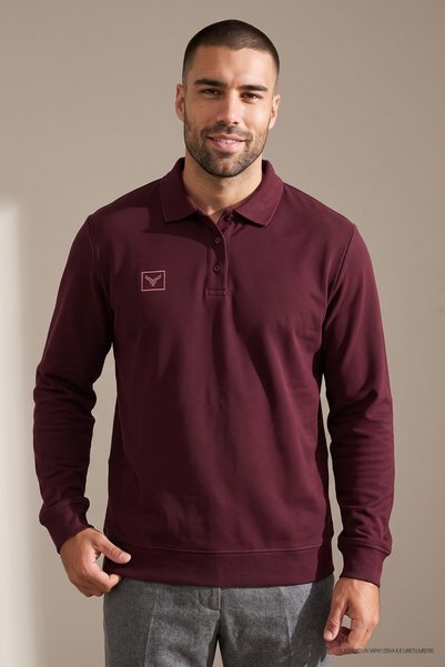 Maccali Burgundski muški zimski debeo pike polo majica sa dugim rukavima