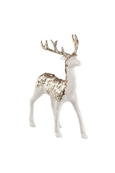 OEM Figurina Decorativa de Craciun Ren Perlat Bej cu Glitter 33cm