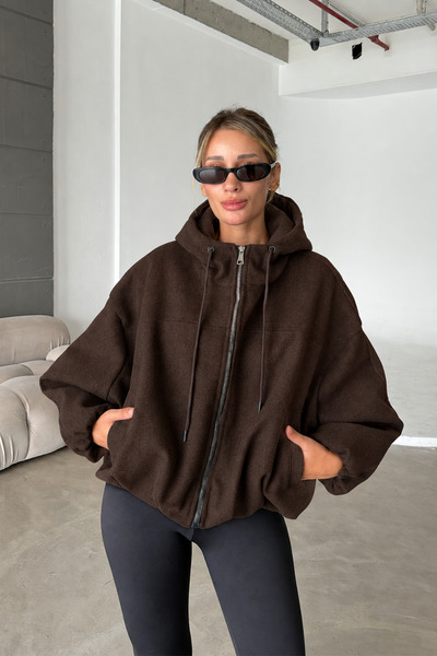 NET OF NOT Oversize Thick Anti-Pilling Cashmere Bomber Style Hooded Women's J...