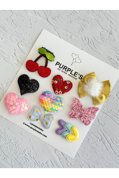 PURPLE'S BİR TUTAM MUTLULUK Set of 9 Baby Hair Clips for Babies with Less Hai...
