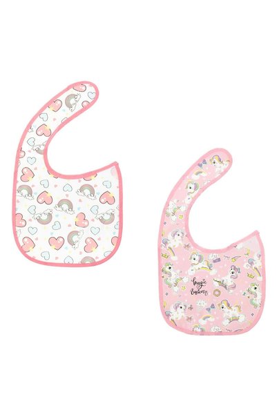 OEM Baveta Alba & Roz cu Model Unicorn Rainbow Inimi 18x22cm - 2buc