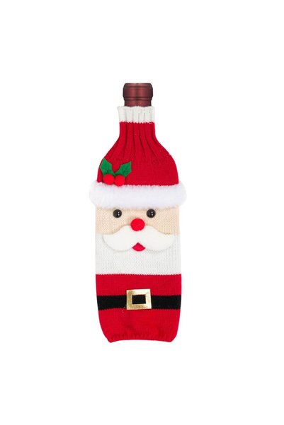 OEM Husa pentru Sticle de Vin Rosie Moș Craciun cu Curea Ø11x31cm