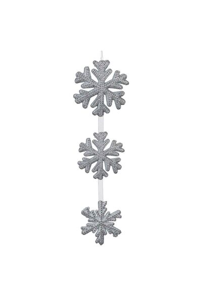 OEM Decoratiune de Craciun Suspendata 3 Fulgi Albi Argintii cu Glitter 63cm