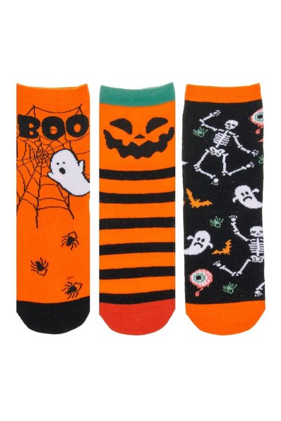 OEM Sosete Portocalii Negre cu Model Paianjeni de Halloween - 3 perechi