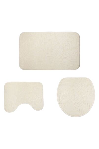 OEM Set Covorase Bej cu Model Frunze Reliefate pentru Baie - 3 piese