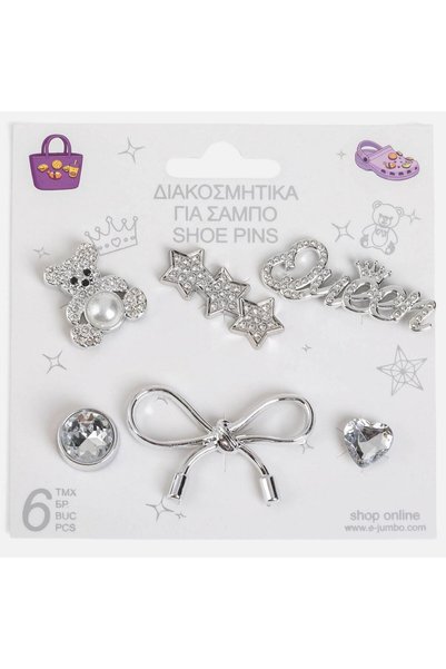 OEM Accesorii Decorative pentru Saboti Ursulet Inima & Strasuri Argintii - 6buc