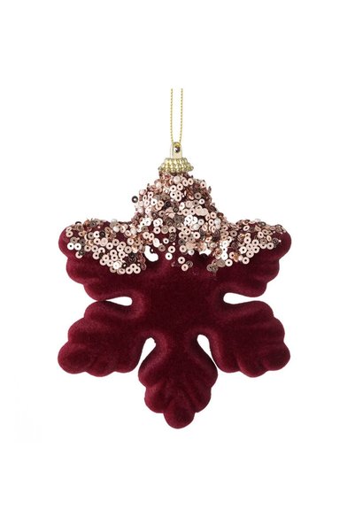 OEM Ornament Brad de Craciun Fulg din Spuma Catifelata Bordo cu Paiete 12cm