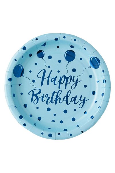 OEM Farfurii din Carton Albastre Baloane din Folie Happy Birthday 23cm - 6buc