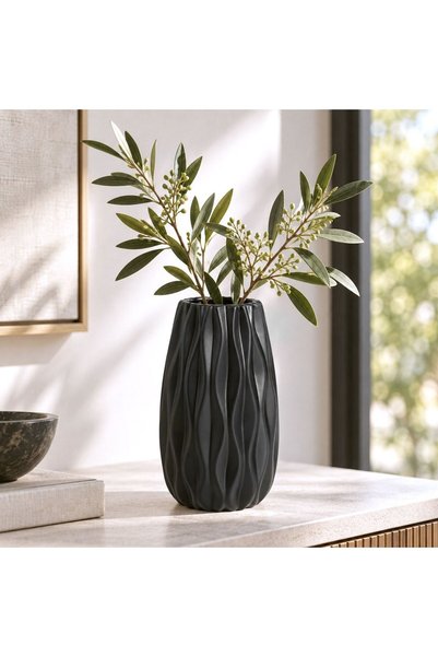 OEM Vaza Decorativa Ceramica Neagra Mata 12x20cm