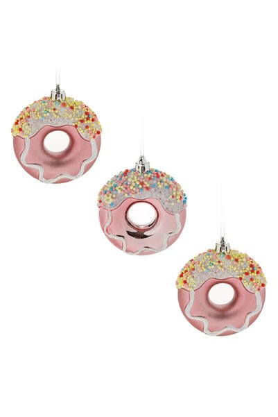 OEM Ornament Brad de Craciun Donuts Roz Alb cu Glitter 8cm - 3buc