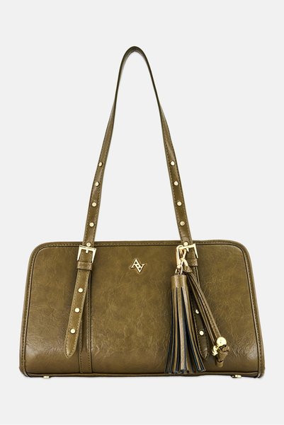 Adrienne Vittadini Women Brand Logo Shoulder Bag, Dark Olive