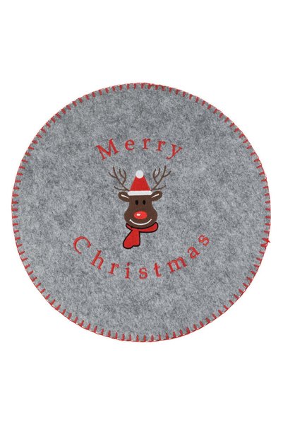OEM Suport Farfurie de Craciun din Fetru Gri cu Figurina Ren "Merry Christmas...