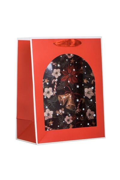 OEM Sacosa Cadou de Craciun Rosie cu Fereastra & Craciunita 18x10x23cm