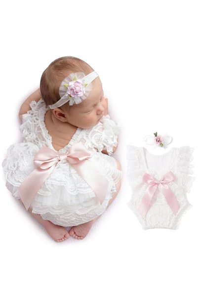 EXCEFORE Newborn Photography Props for Baby Girl Photo Outfit, Soft Lace Romp...