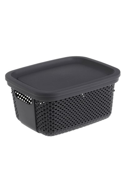 OEM Cos Depozitare din Plastic Perforat cu Capac Antracit 6L
