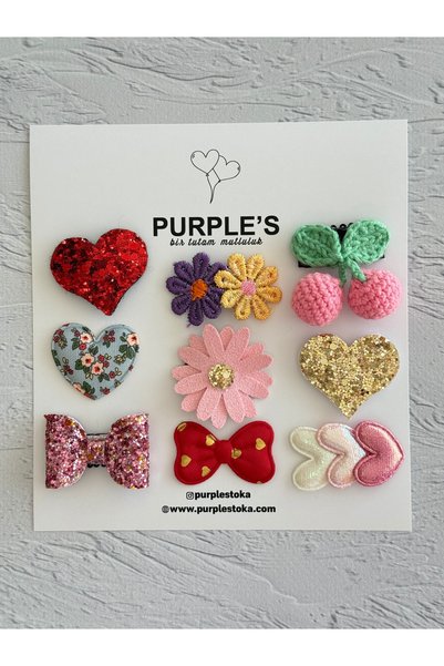 PURPLE'S BİR TUTAM MUTLULUK Set of 9 Baby Hair Clips for Babies with Less Hai...