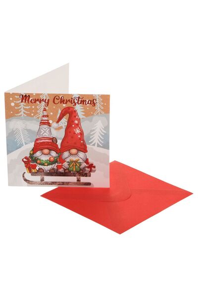 OEM Μίνι Ευχετήρια Κάρτα με Χριστουγεννιάτικο Δέντρο με Έλκηθρο Gnome σε Φύλλ...