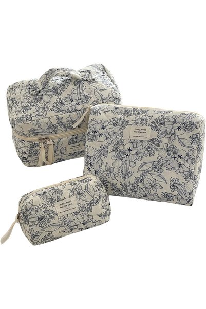 SAGREENY Makeup Bag, 3 Pcs Floral Travel Toiletry Organizer Bag, Large Toilet...