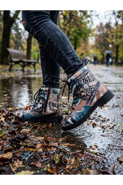 DOGİYE 1001 Punks Dead Printed Boots with Laces and Zipper