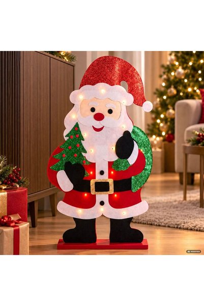 OEM Figurina Decorativa de Craciun din Fetru Mos Craciun cu LED 46x77cm