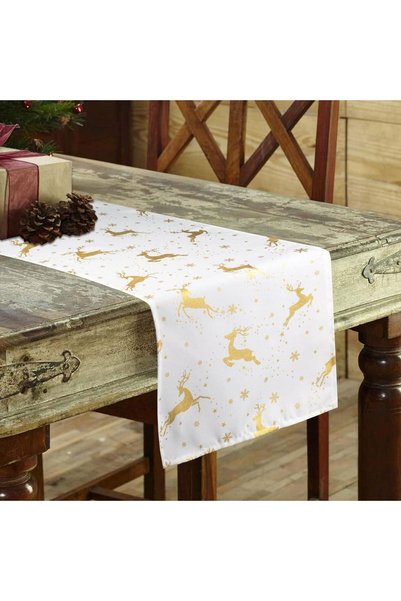 OEM White Christmas Placemat with Gold Foil Reindeer 160x35cm