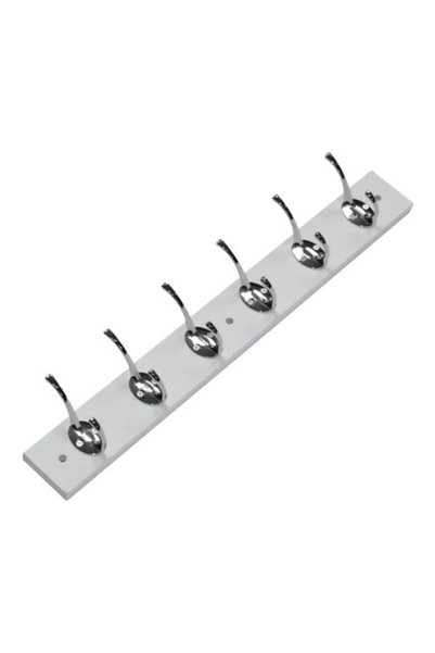 OEM Κρεμάστρα επίπλων με 6 γάντζους 90x500x60mm, λευκό ξύλο/χρώμιο μέταλλο