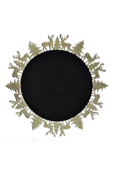 OEM Suport Farfurie din Pasla Negru Cerb Brazi Glitter Bej Sampanie 35cm