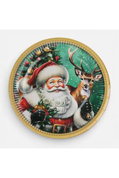 OEM Set 25 Farfurii din Hartie pentru Petrecere Mos Craciun si Ren Ø18cm