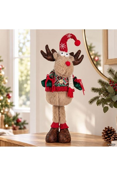 OEM Figurina Decorativa de Craciun Ren cu Cardigan Verde 58cm