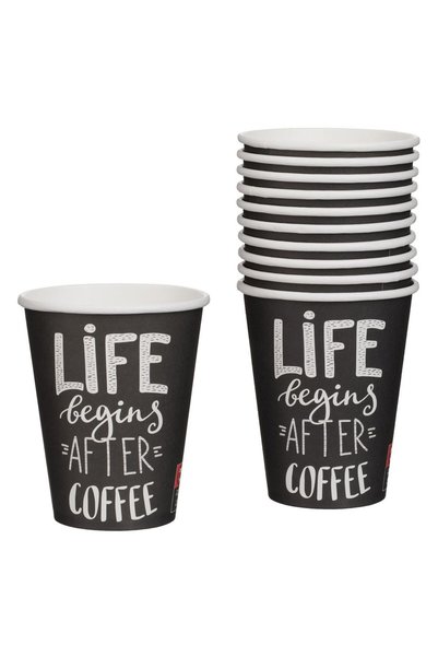 OEM Pahare de Carton Antracit cu Mesaj 'Life Begins After Coffee' 380 ml - 10buc