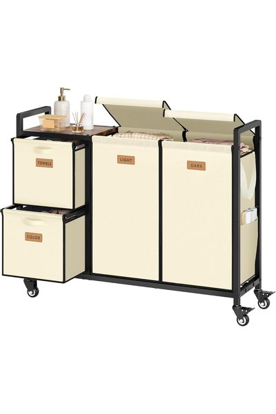 Generic 4 Section Laundry Cart, 52.8 Gal. (200L) Laundry Hamper with Lid, Lau...