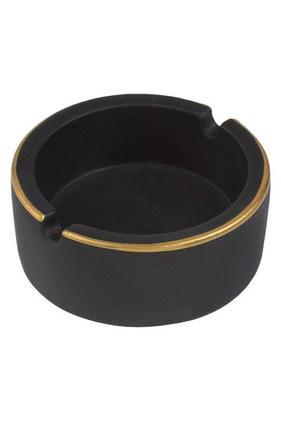OEM Scrumiera din Ciment Rotunda Neagra cu Margine Aurie Ø8.5x3.5cm