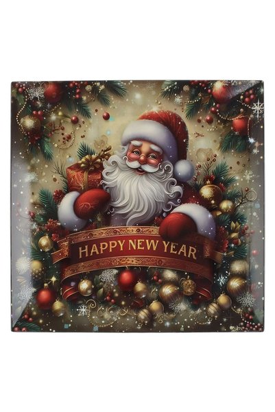 OEM Christmas Decorative Square Plastic Plate with Santa Claus Happy New Year...