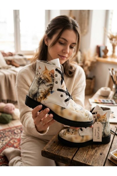 DOGİYE 1002 حذاء برباط وسحاب مطبوع عليه Sweet Cats