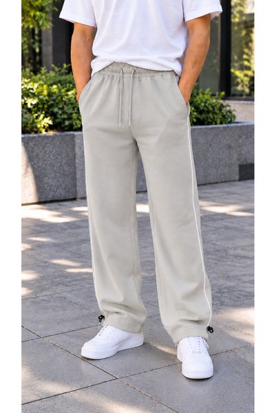 zazzia Men's Stone Color 3-Strand Side Piping Adjustable Baggy Sweatpants wit...