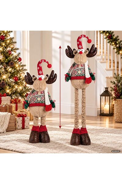 OEM Figurina Decorativa de Craciun Ren cu Picioare Telescopice si Costum Verd...