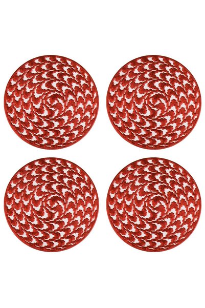 OEM Set of Red Glass Coasters with Spiral Pattern Ø10cm - 4pcs