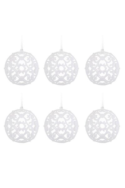 OEM Set of White Glitter Christmas Baubles Ø6cm - 6pcs