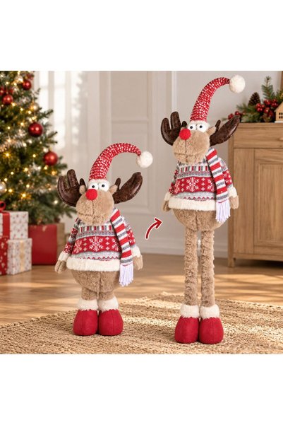 OEM Figurina Decorativa de Craciun Ren cu Picioare Telescopice si Costum Gri ...